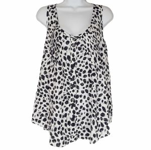 FOREIGN EXCHANGE Navy Brushstroke Polka Dot Print Flowy Sleeveless Top Small